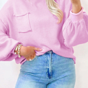  HIDDEN GEMS | Chest Pocket Ribbed Trim Sweater