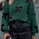  HIDDEN GEMS | Bow Pearl Embellished Drop Shoulder Sweater