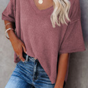  HIDDEN GEMS | Waffle Reverse Seam V-Neck Top