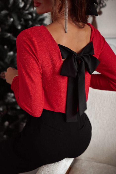 HIDDEN GEMS | Metallic Bow Open Back Top