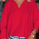  HIDDEN GEMS | Collared V-Neck 3/4 Sleeve Top