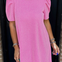 Bright Pink Small HIDDEN GEMS | Essential Trendy Puff Sleeve Dress