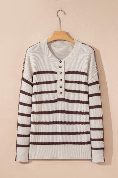 HIDDEN GEMS | Stripe Ribbed Henley Slouchy Sweater