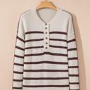 HIDDEN GEMS | Stripe Ribbed Henley Slouchy Sweater