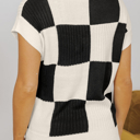  HIDDEN GEMS | Colorblock Checker Short Sleeve Sweater