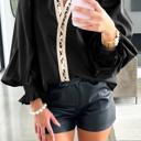Black Small Sweet Intentions Leopard Trim BLouse
