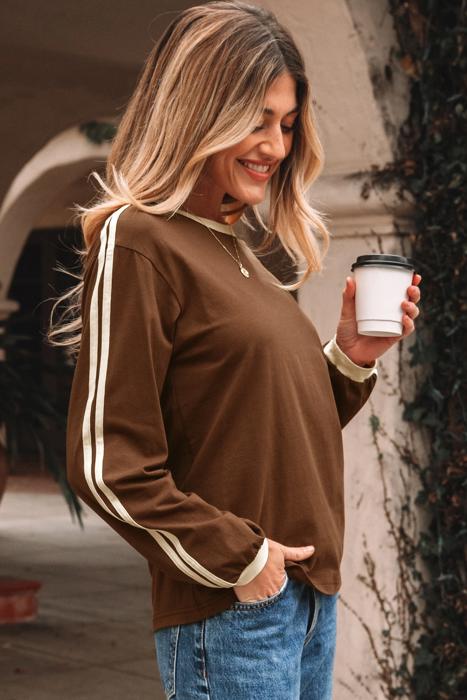 HIDDEN GEMS | Varsity Stripe Crewneck Long Sleeve Top