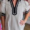 Black Stripe Small Penelope Stripe Puff Sleeve Top