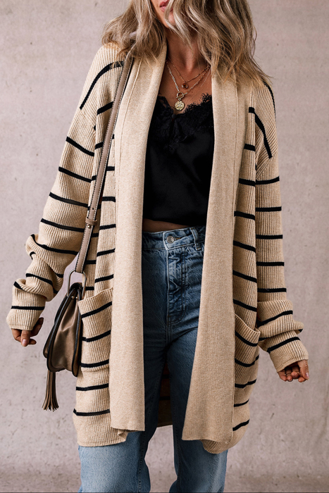 HIDDEN GEMS | Stripe Shawl Open Front Cardigan