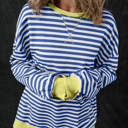  HIDDEN GEMS | Stripe Contrast Trim Sweatshirt