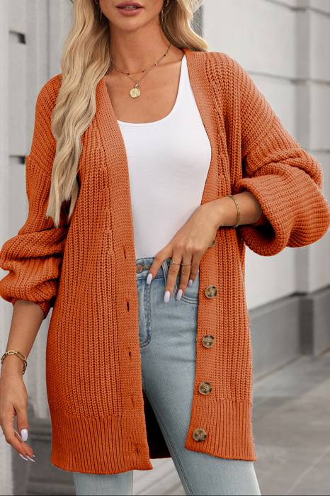 HIDDEN GEMS | Solid Buttoned V-Neck Cardigan Sweater