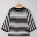  HIDDEN GEMS | Stripe Lace Trim 3/4 Wide Sleeve Top