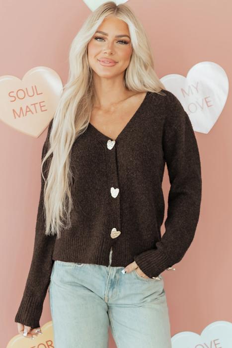 HIDDEN GEMS | Valentine Heart Metal Buttoned V-Neck Cardigan