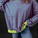  HIDDEN GEMS | Stripe Contrast Trim Sweatshirt