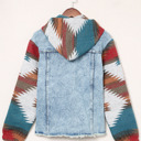  HIDDEN GEMS | Aztec Denim Patchwork Hooded Jacket