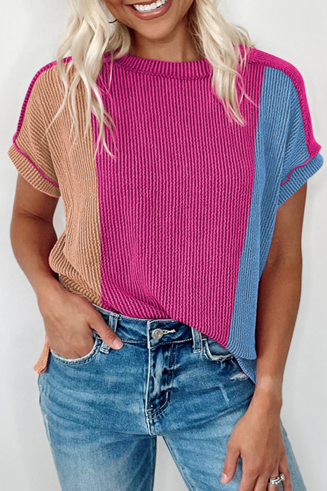 HIDDEN GEMS | Colorblock Corded Knit Crewneck T-Shirt