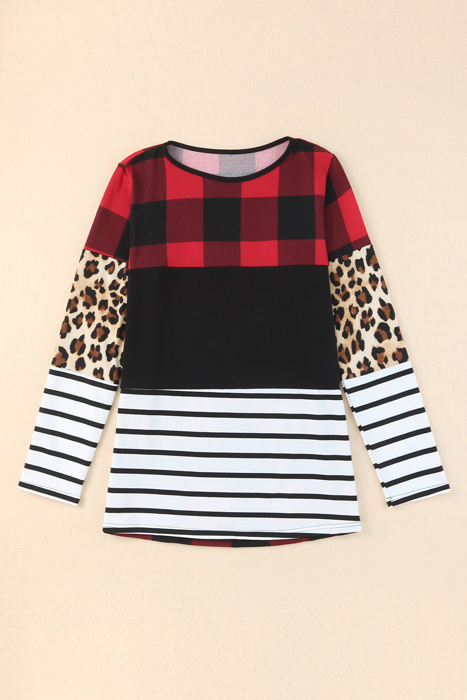 HIDDEN GEMS | Colorblock Plaid Long Sleeve Top