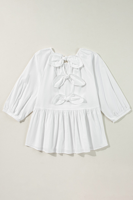 HIDDEN GEMS | Bow Cutout Back 3/4 Sleeve Blouse