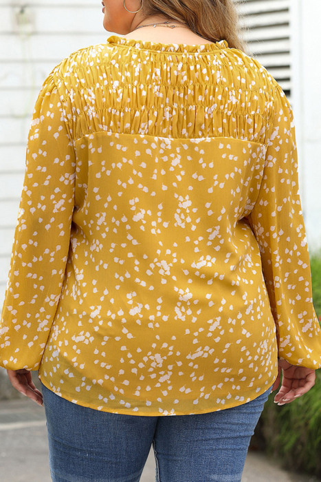 HIDDEN GEMS | Plus Size Floral Ruched V-Neck Blouse