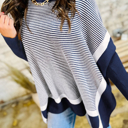  Blue Stripe Small HIDDEN GEMS | Stripe Colorblock Dolman Sleeve Sweater