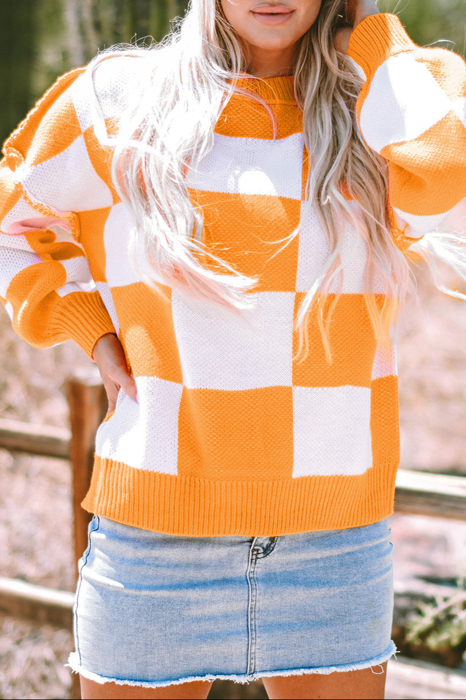 HIDDEN GEMS | Checker Bishop Sleeve Sweater