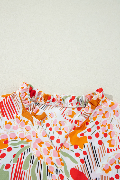 HIDDEN GEMS | Abstract Puff Sleeve V-Neck Blouse