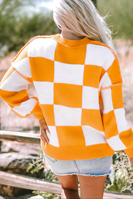 HIDDEN GEMS | Checker Bishop Sleeve Sweater
