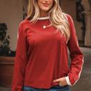 Fiery Red Small HIDDEN GEMS | Varsity Stripe Crewneck Long Sleeve Top