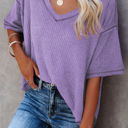  HIDDEN GEMS | Waffle Reverse Seam V-Neck Top