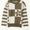  HIDDEN GEMS | Checker Floral Stripe Patchwork Sweater