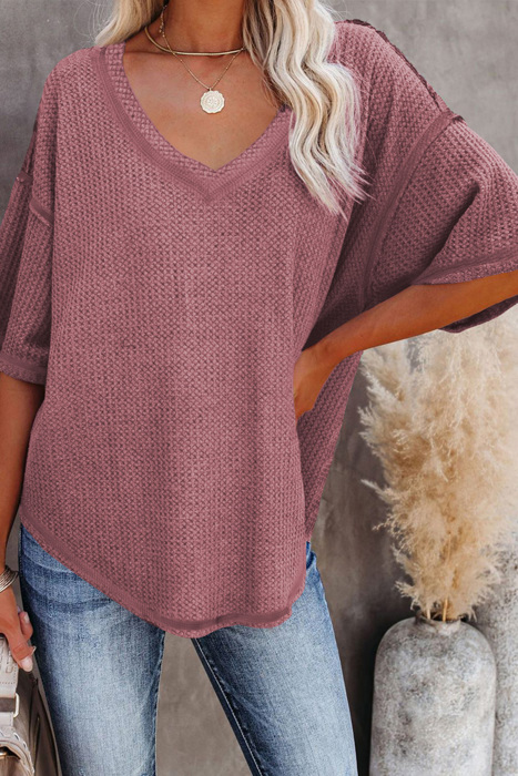 HIDDEN GEMS | Waffle Reverse Seam V-Neck Top