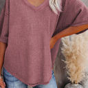  HIDDEN GEMS | Waffle Reverse Seam V-Neck Top