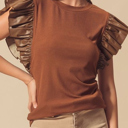  HIDDEN GEMS Ruffle Faux Leather Sleeve Top