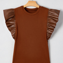  HIDDEN GEMS Ruffle Faux Leather Sleeve Top