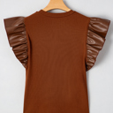  HIDDEN GEMS Ruffle Faux Leather Sleeve Top