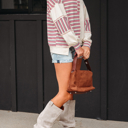  HIDDEN GEMS | Stripe Patchwork Henley Top