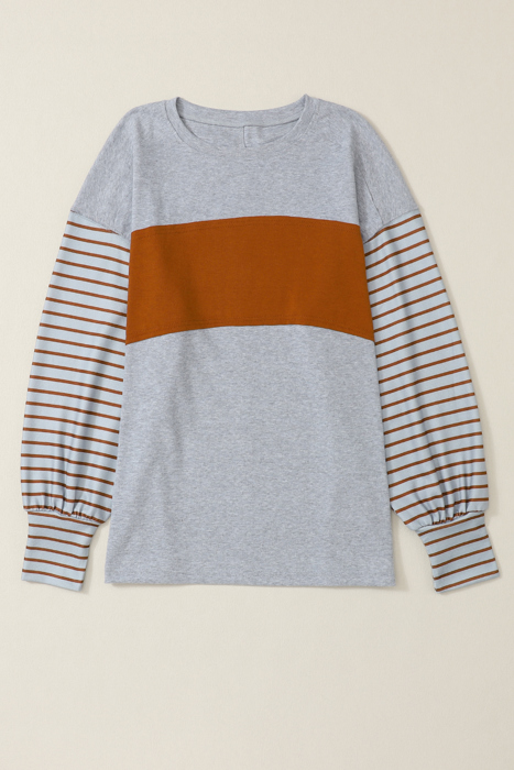 HIDDEN GEMS | Stripe Colorblock Bishop Sleeve Top