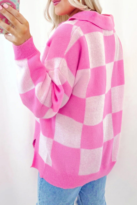 HIDDEN GEMS | Checker Half Button Collared Sweater