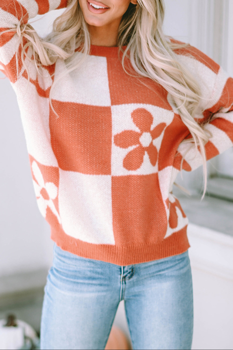 HIDDEN GEMS | Checker Floral Stripe Patchwork Sweater