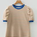  Retro Stripe Puff Sleeve Top