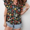 Black Small Vibrant Floral Ruffled Top