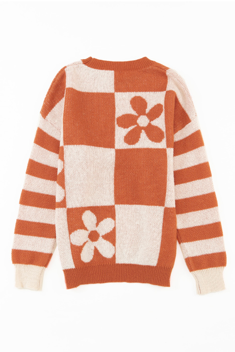 HIDDEN GEMS | Checker Floral Stripe Patchwork Sweater
