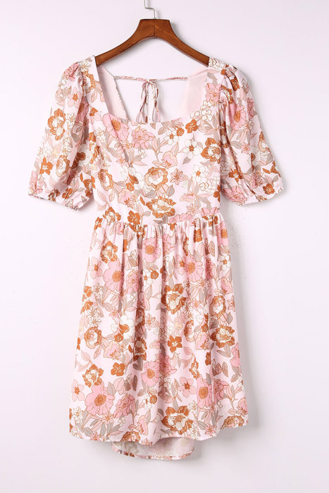 SALE! Floral Square Neck Puff Sleeve Dress