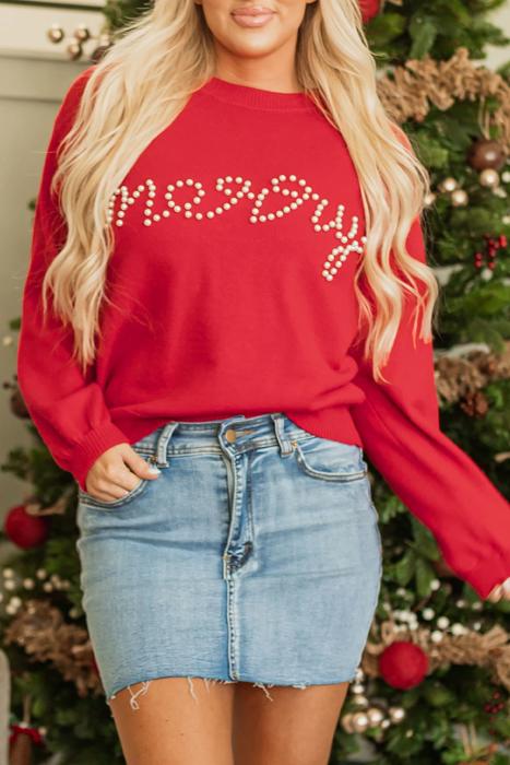 HIDDEN GEMS | Christmas Merry Pearl Beaded Sweater