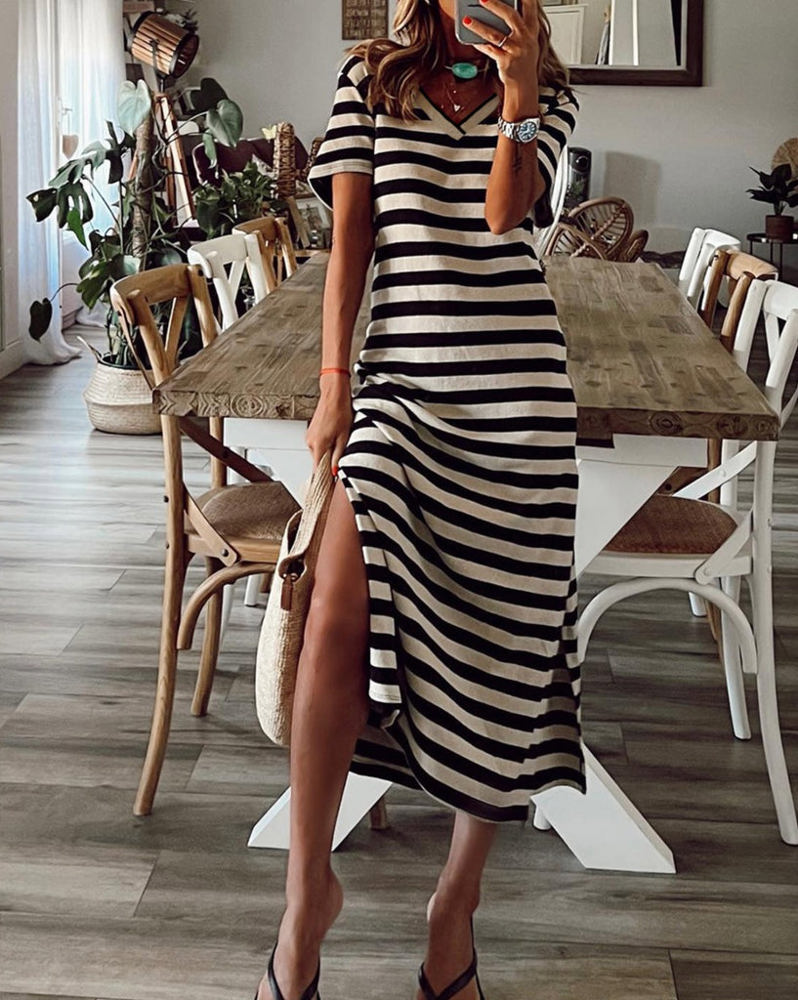 SALE! Stripe V-Neck Maxi Dress