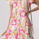 HIDDEN GEMS | Abstract Floral Ruffle Buttoned Dress