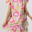  HIDDEN GEMS | Abstract Floral Ruffle Buttoned Dress