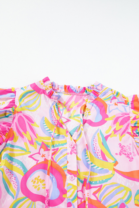 HIDDEN GEMS | Abstract Floral Ruffle Buttoned Dress