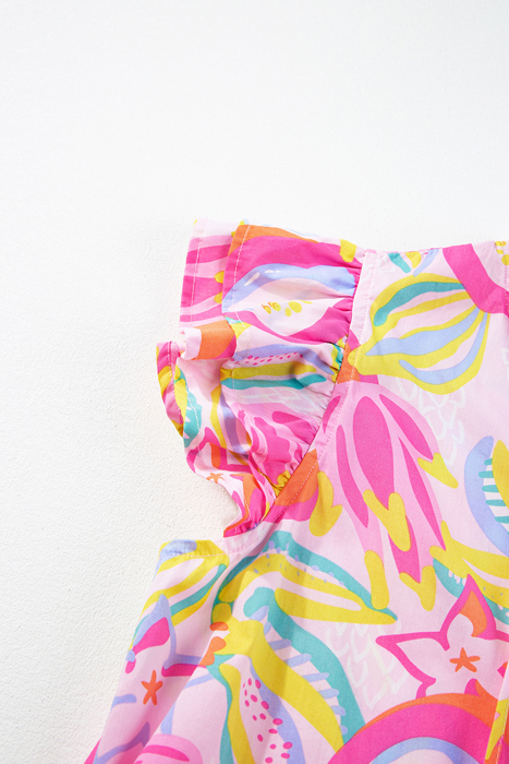 HIDDEN GEMS | Abstract Floral Ruffle Buttoned Dress
