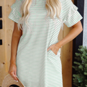 Green Stripe Small HIDDEN GEMS Essential Stripe Ruffle Dress